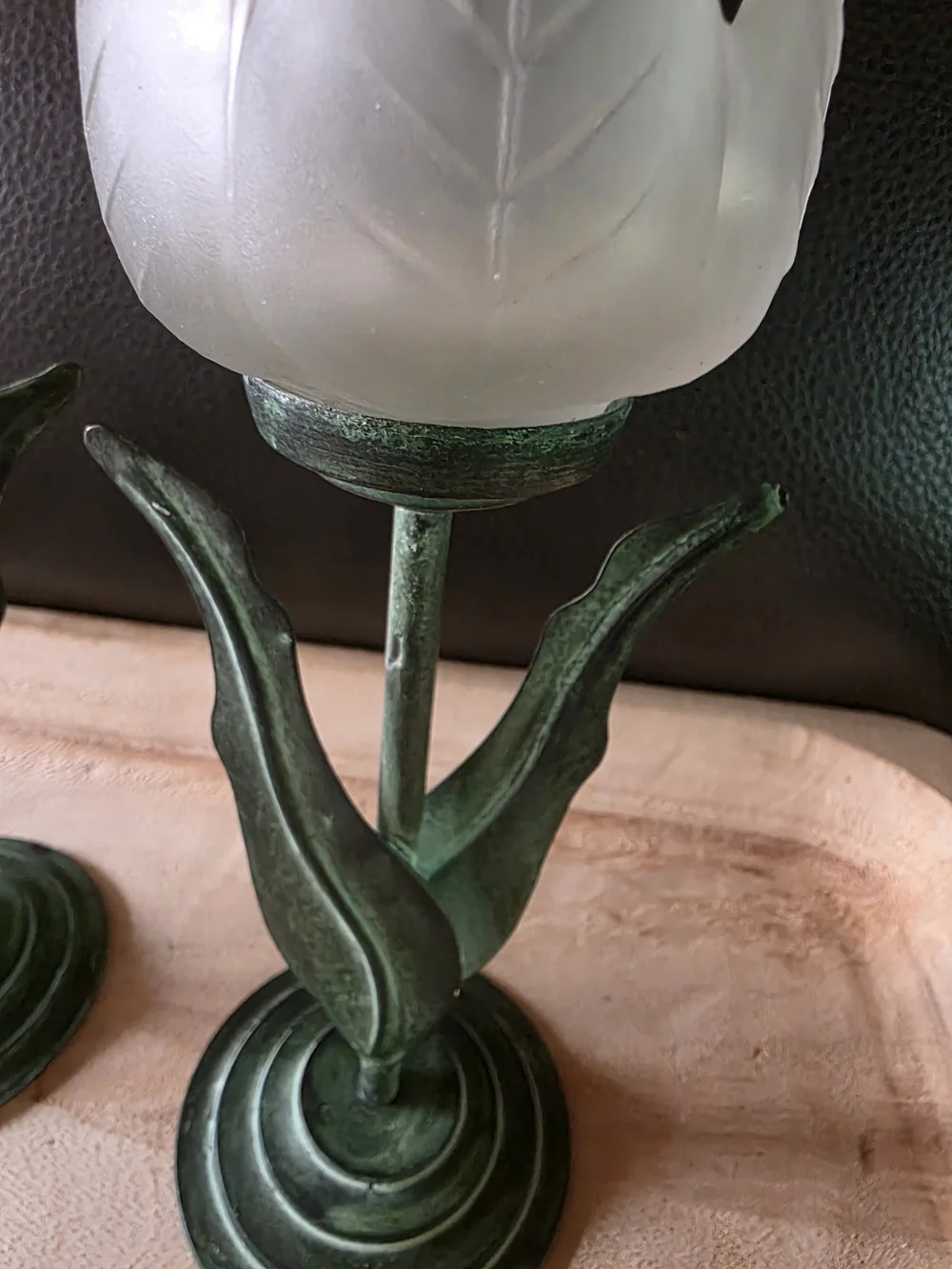 Glass Tulip Candle Holders in Frosted White and Patina Green - Home Accents